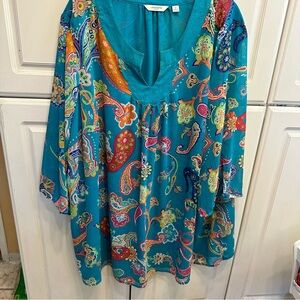 Liz Claiborne Teal Paisley Tunic with Multicolor Accents